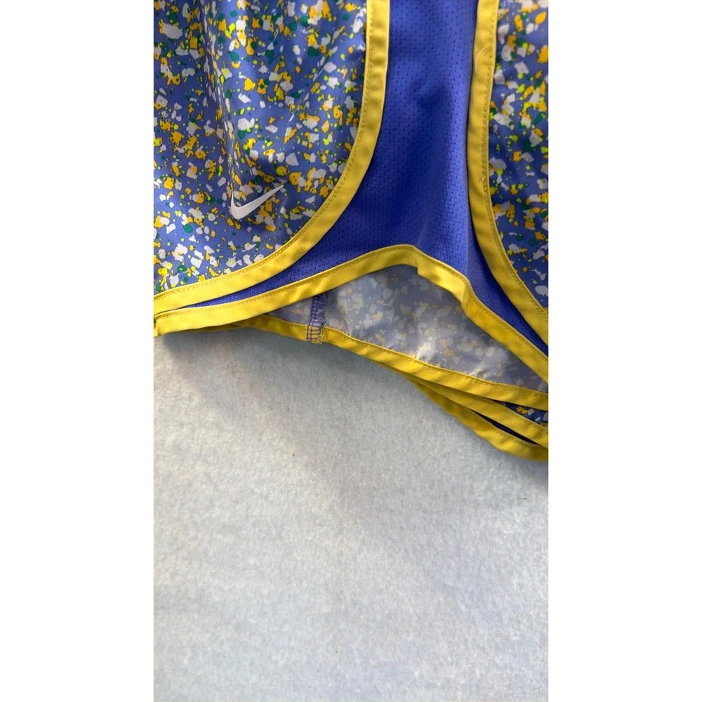 Nike Dri-FIT Tempo Running Shorts Purple Yellow Splatter Print Womens Small
